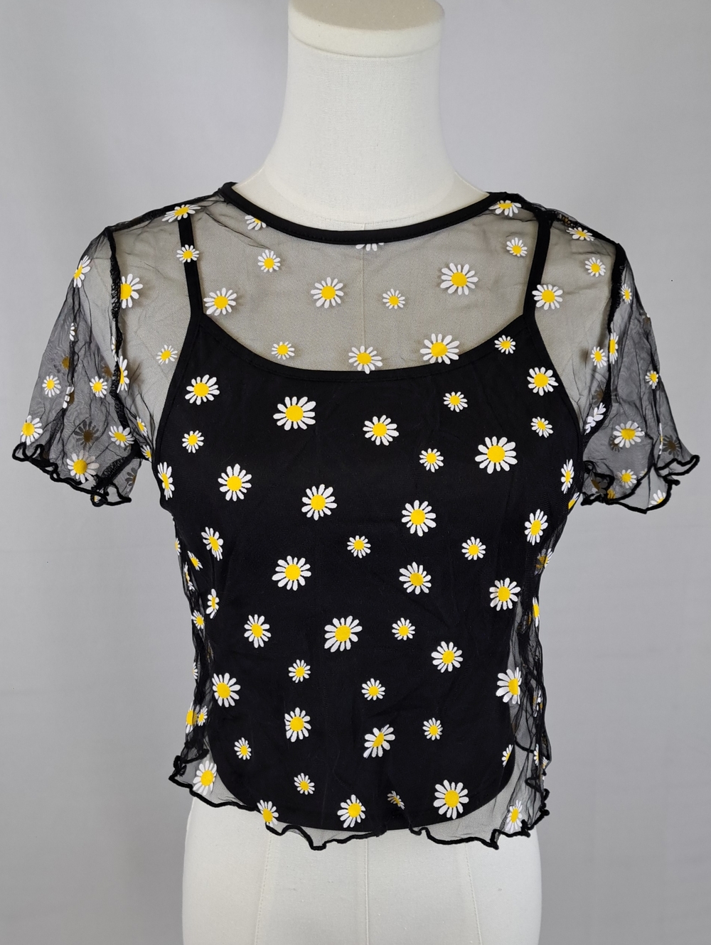 Black Daisy Mesh Layered Camisole